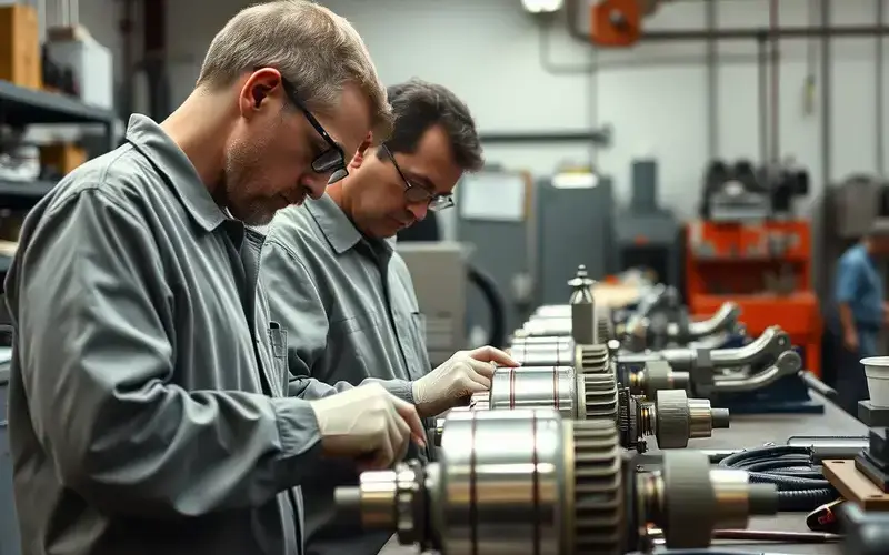 Expert metal polishing team at workbench
