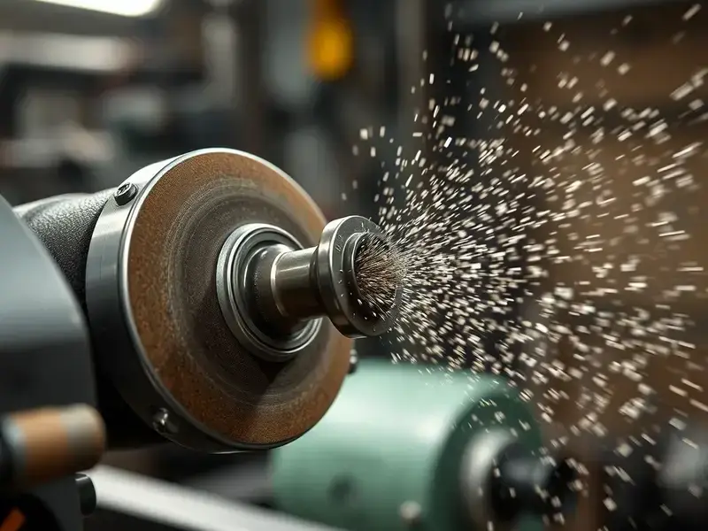 Close-up of precision metal polishing equipment