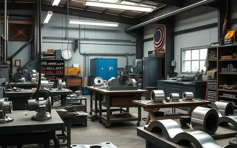 Metal finishing workshop with various projects in progress