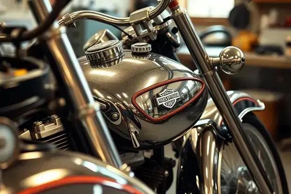 Restored vintage motorcycle parts with chrome finish
